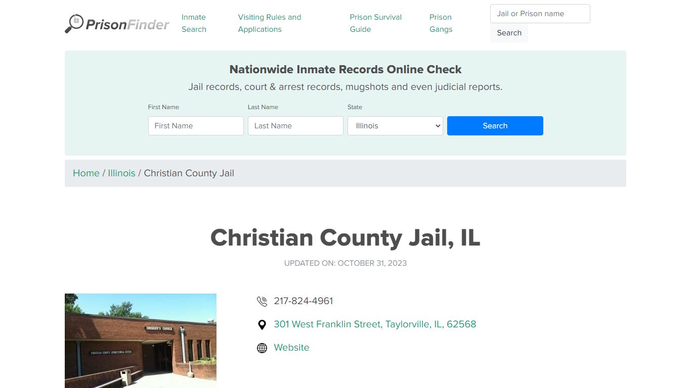 Christian County Jail, IL Inmate Search, Mugshots, Visitation, Phone no ...